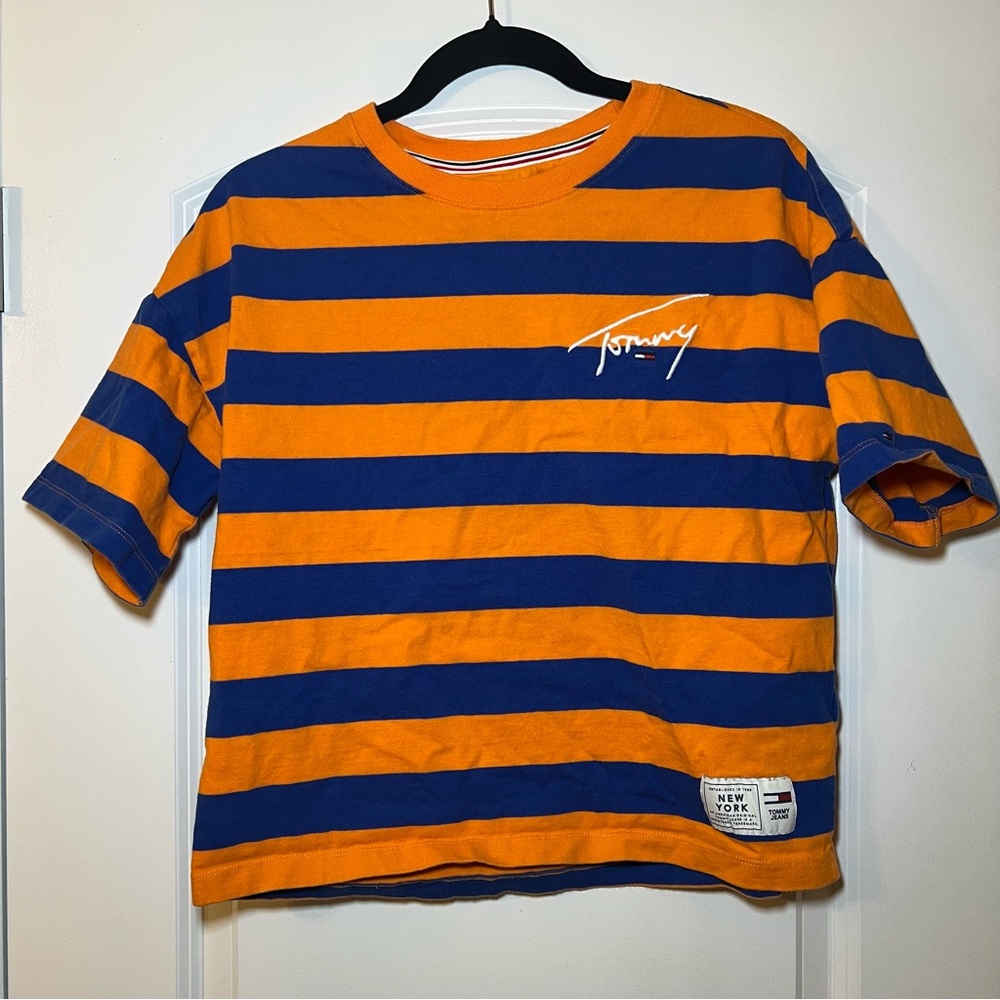 Vintage Tommy Jeans New York Size Small Crop Top Striped Blue And Orange